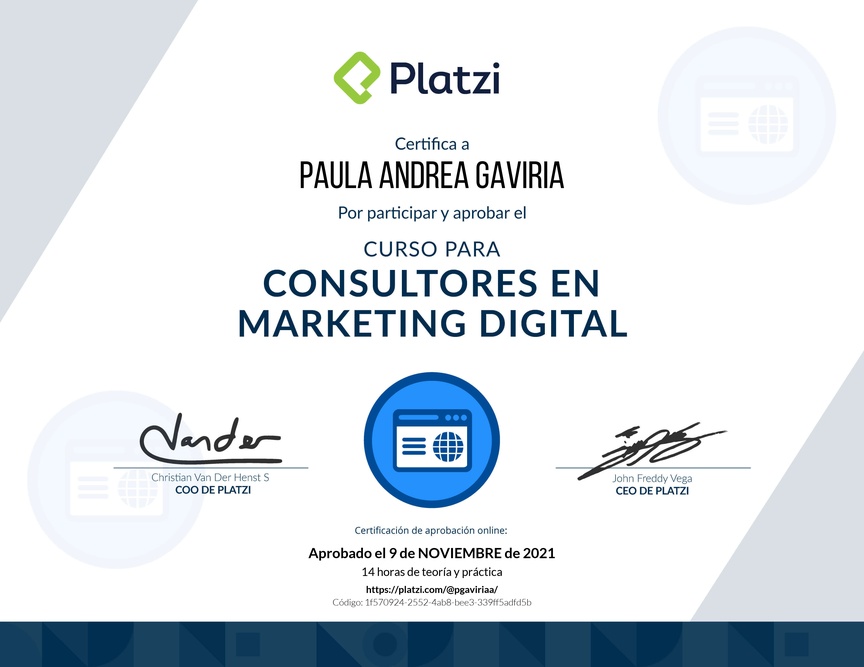 Diploma del Curso para Consultores en Marketing Digital
