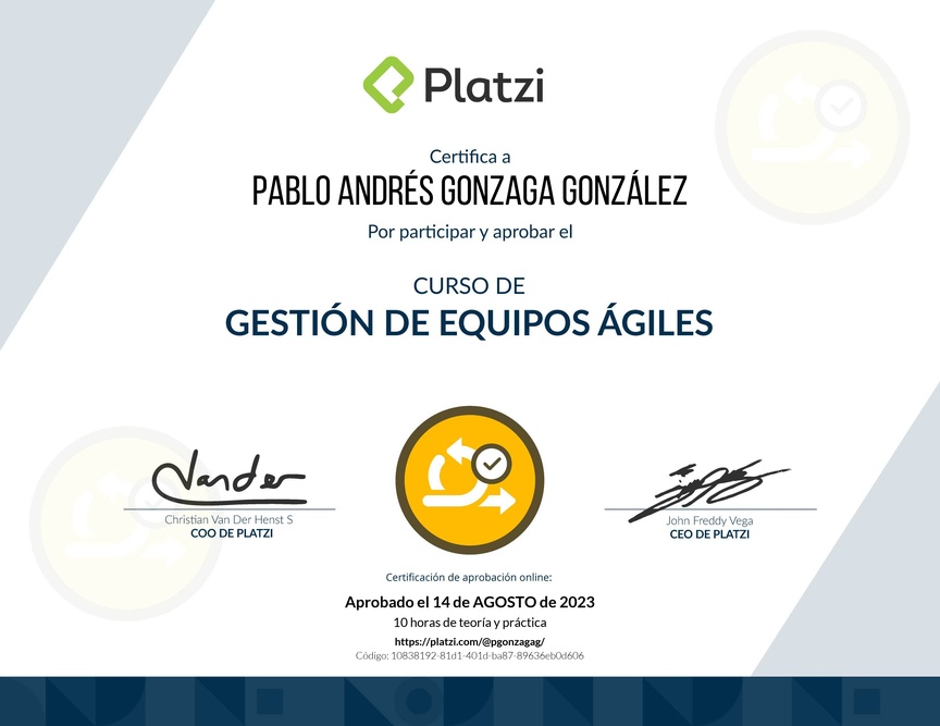 Diploma del Curso de Gestión de Equipos Ágiles