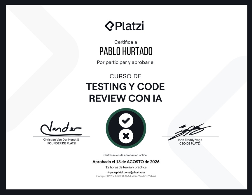 Diploma del Curso de Testing y Code Review con AI