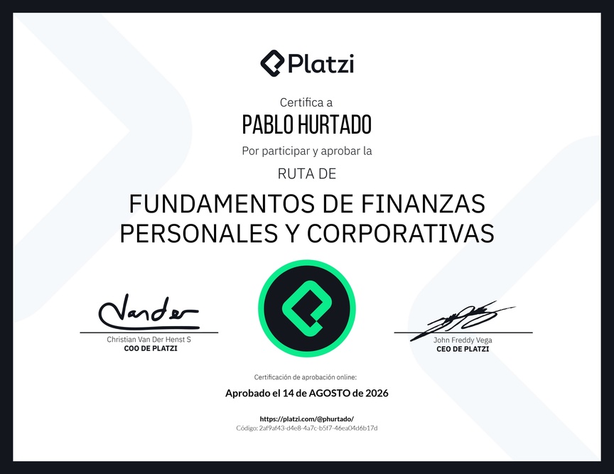 Diploma de la Ruta de Aprendizaje de Fundamentos de Finanzas Personales y Corporativas