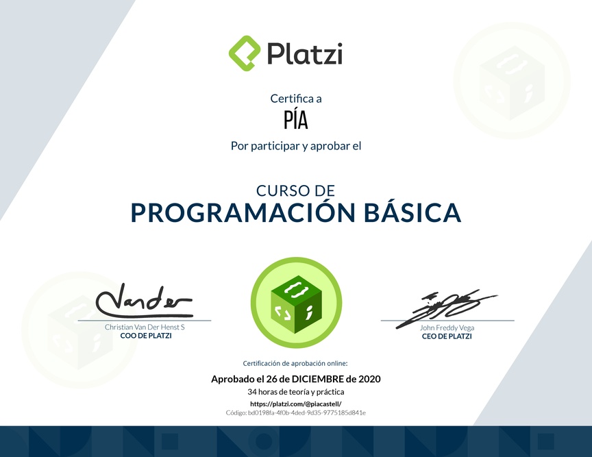 Diploma del Curso Básico de Programación