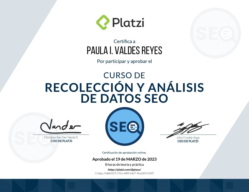 Diploma del Curso de Recolección y Análisis de datos SEO
