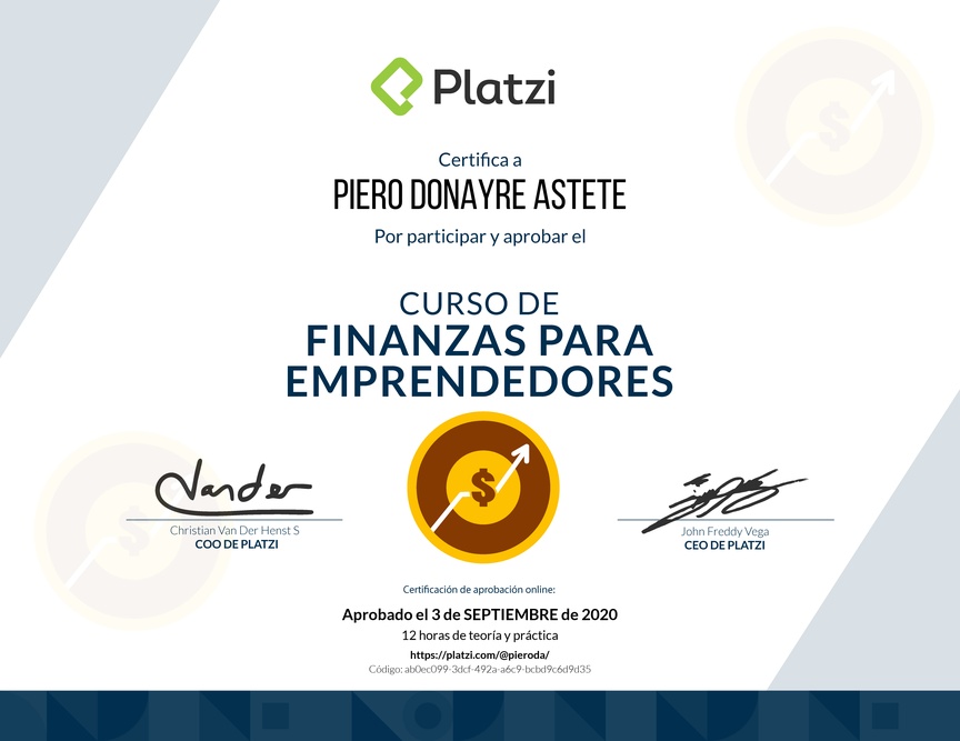Diploma del Curso de Finanzas para Emprendedores