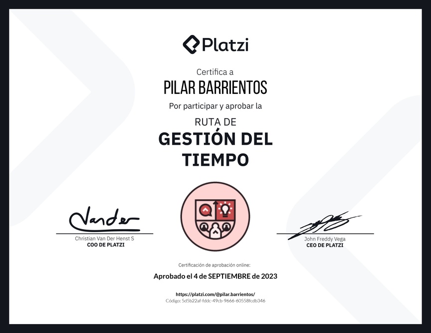 Diploma de la Ruta de Aprendizaje de Gestión del tiempo