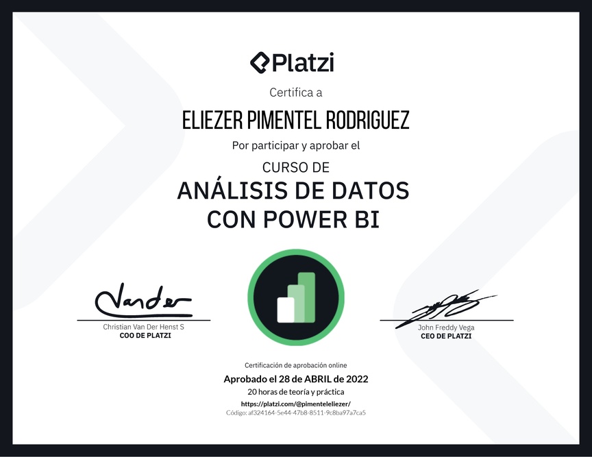 Diploma del Curso de Análisis de Datos con Power BI