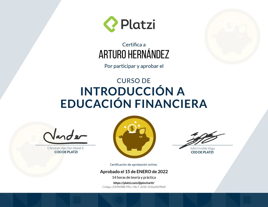 Diploma del Curso de Introducción a Educación Financiera