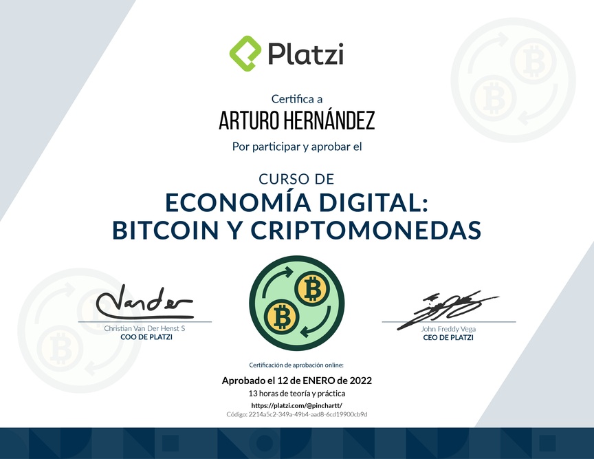 Diploma del Curso de Economía Digital: Bitcoin y Criptomonedas
