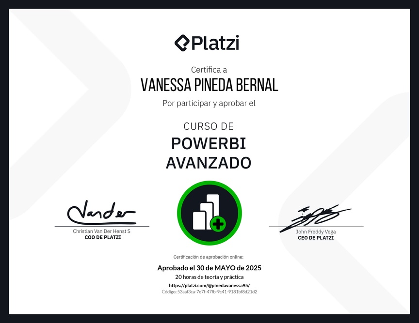 Diploma del Curso PowerBI Avanzado