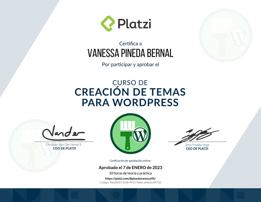 Diploma del Curso de Creación de Temas para WordPress