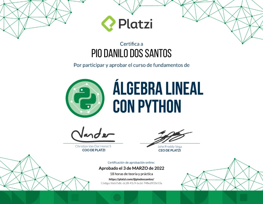 Diploma del Curso de Fundamentos de Álgebra Lineal con Python