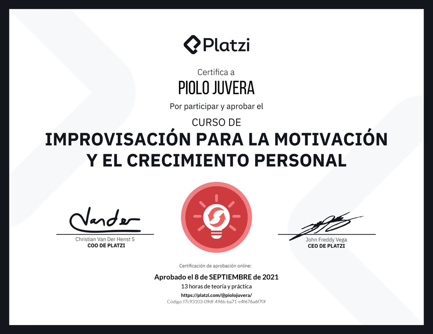 Diploma del Curso de Improvisación para la Motivación y el Crecimiento Personal