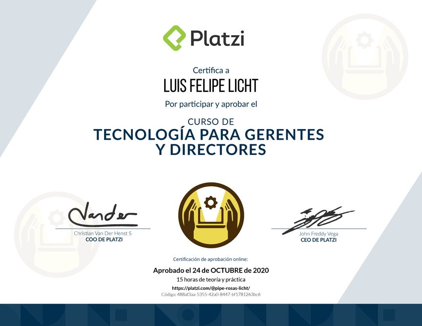 Diploma del Curso de Tecnología para Gerentes y Directores