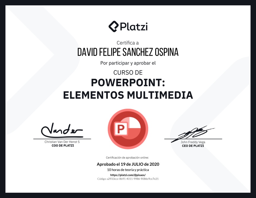 Diploma del Curso de PowerPoint: Elementos Multimedia