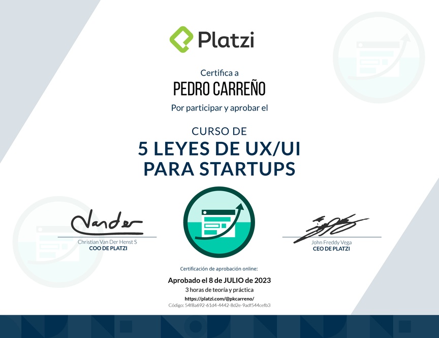 Diploma de 5 Leyes de UX/UI para Startups