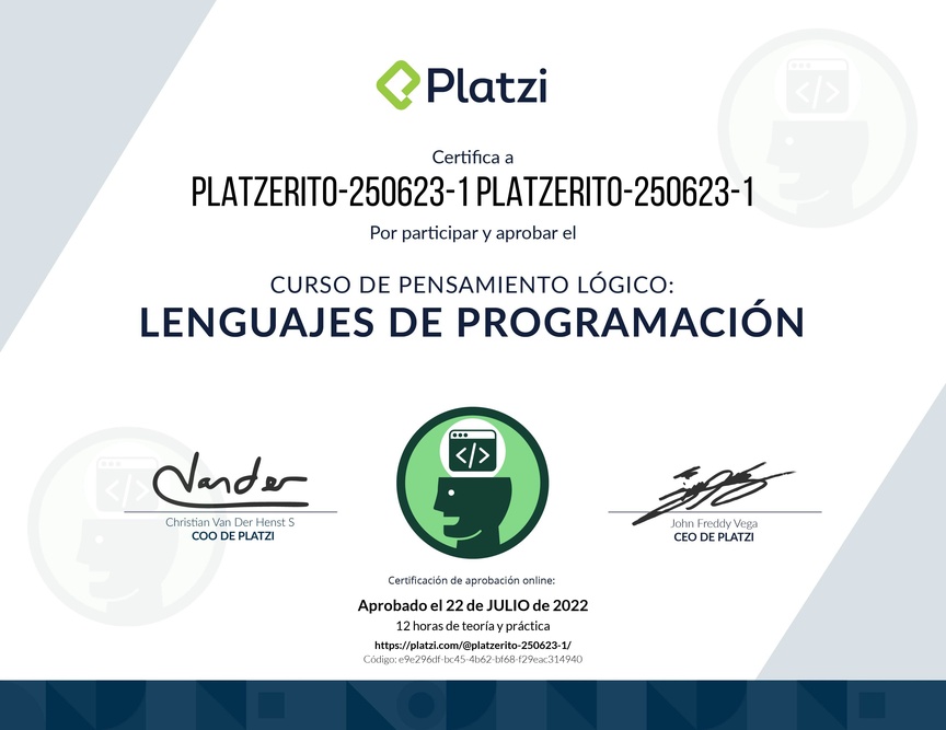 Diploma del Curso de Pensamiento Lógico: Lenguajes de Programación