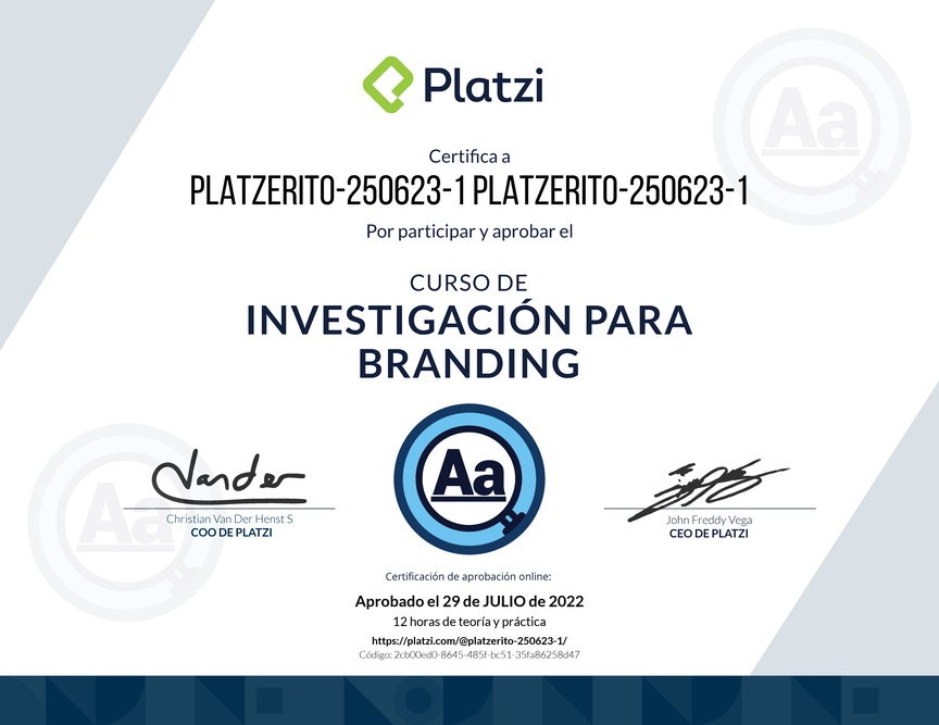 Diploma del Curso de Investigación para Branding