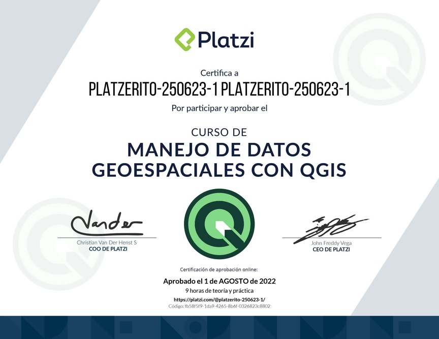 Diploma del Curso de Manejo de Datos Geoespaciales con QGIS
