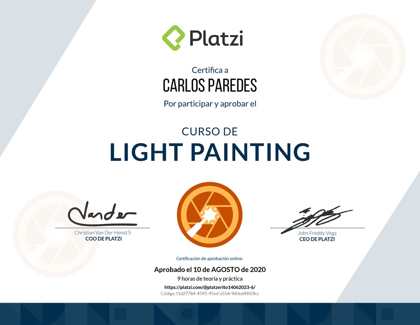 Diploma del Curso de Light Painting