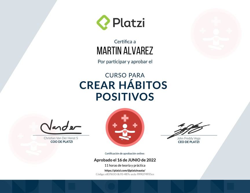 Diploma del Curso para Crear Hábitos Positivos
