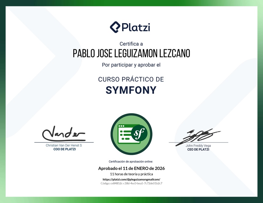 Diploma del Curso Práctico de Symfony