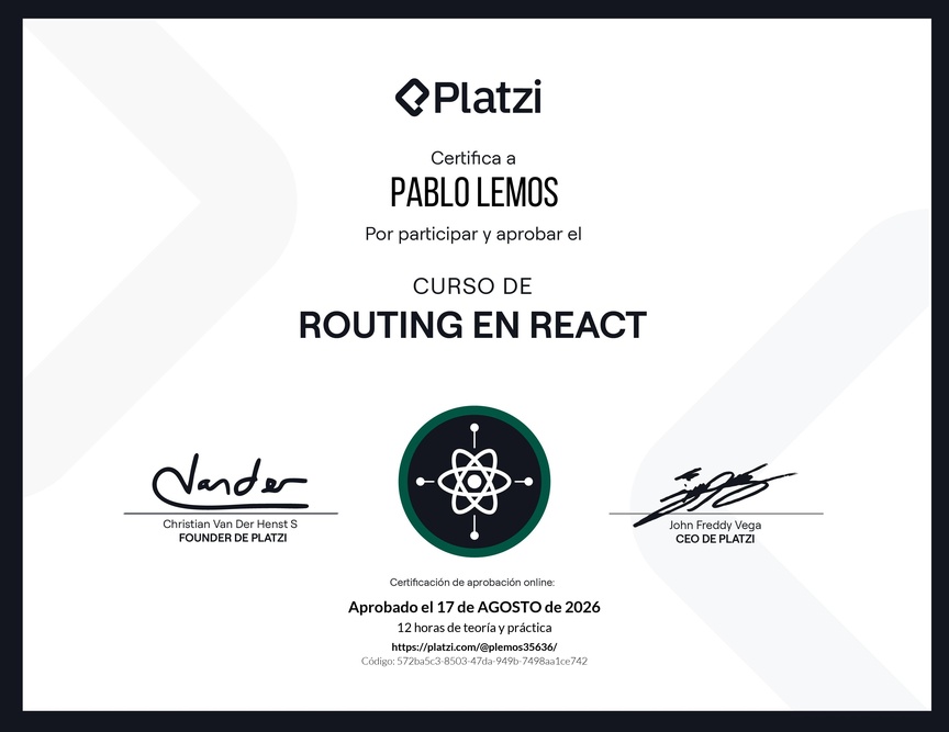 Diploma del Curso de Routing en React