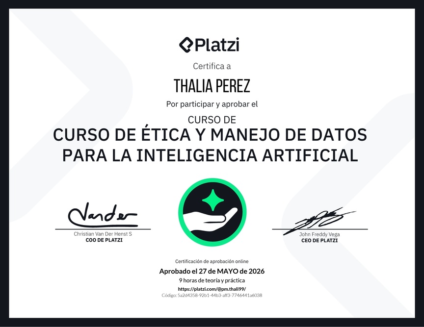 Diploma del Curso de Ética y Manejo de Datos para Inteligencia Artificial