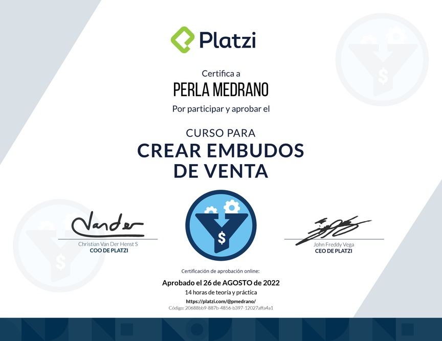Diploma del Curso de Creación y Optimización de Embudos de Venta (2022)