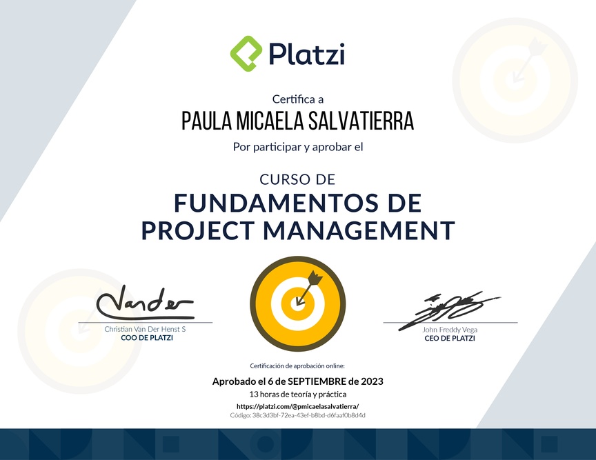 Diploma del Curso de Fundamentos de Project Management