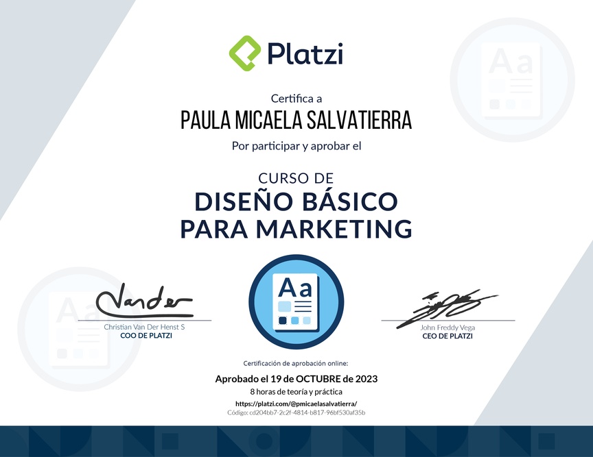 Diploma del Curso de Introducción al Diseño para Marketing