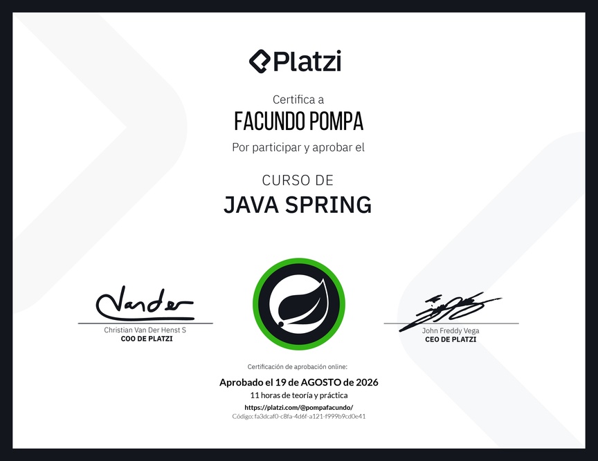 Diploma del Curso de Java Spring Boot