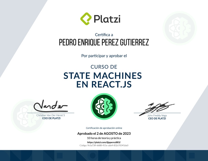 Diploma del Curso de State Machines en React.js
