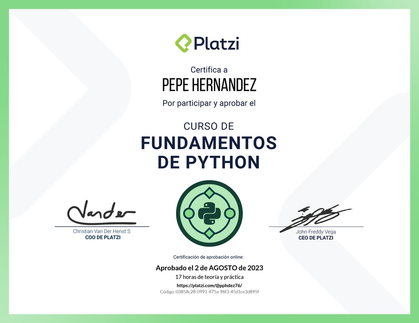 Diploma del Curso de Fundamentos de Python