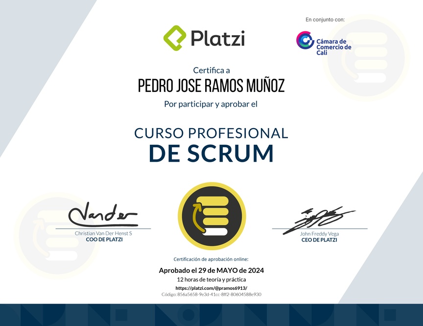 Diploma del Curso Profesional de Scrum