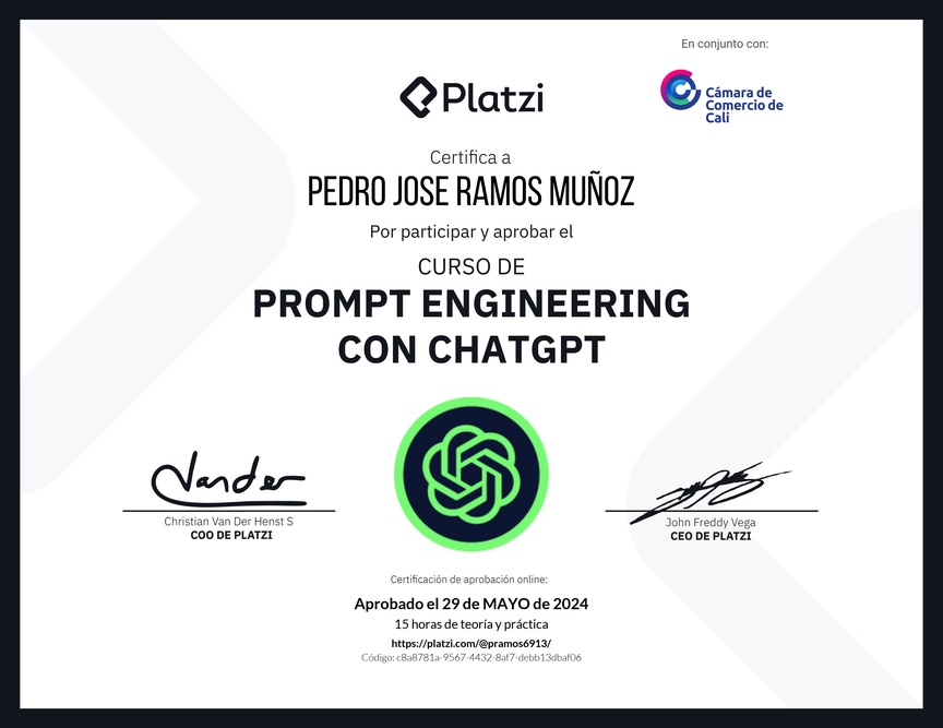 Diploma del Curso de Prompt Engineering con ChatGPT
