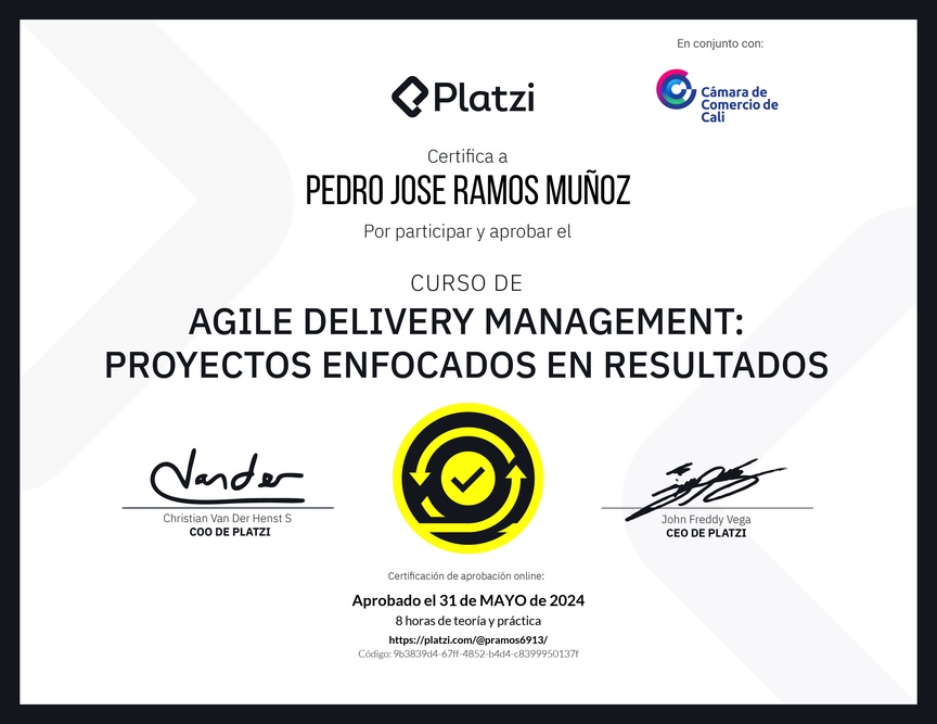 Diploma del Curso de Agile Delivery Management: Proyectos Enfocados en Resultados