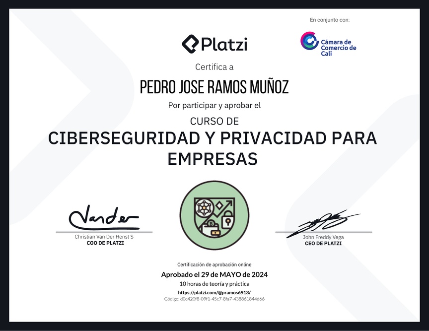 Diploma del Curso de Ciberseguridad y Privacidad Empresarial (2023)