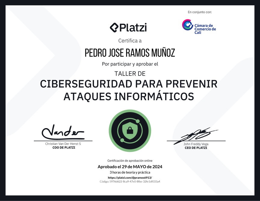 Diploma del Curso de Introducción a Ciberseguridad: Prevención de Ataques Informáticos