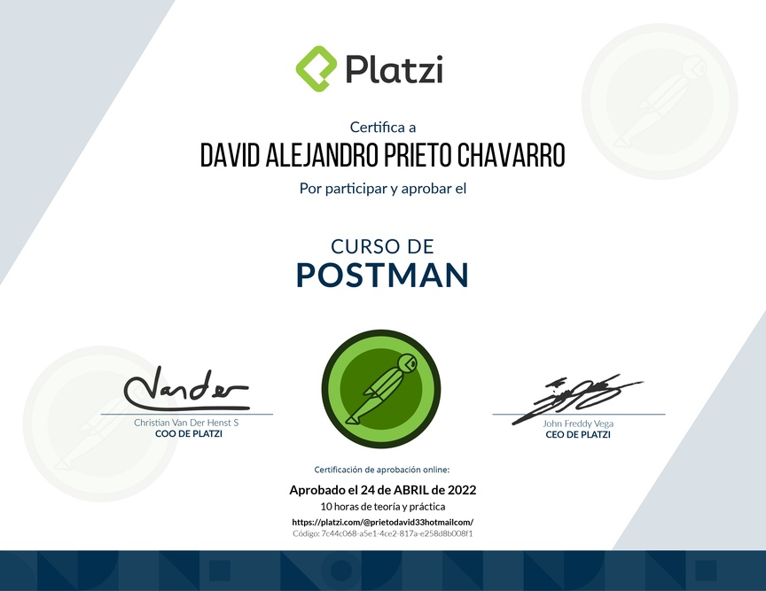 Diploma del Curso de Postman