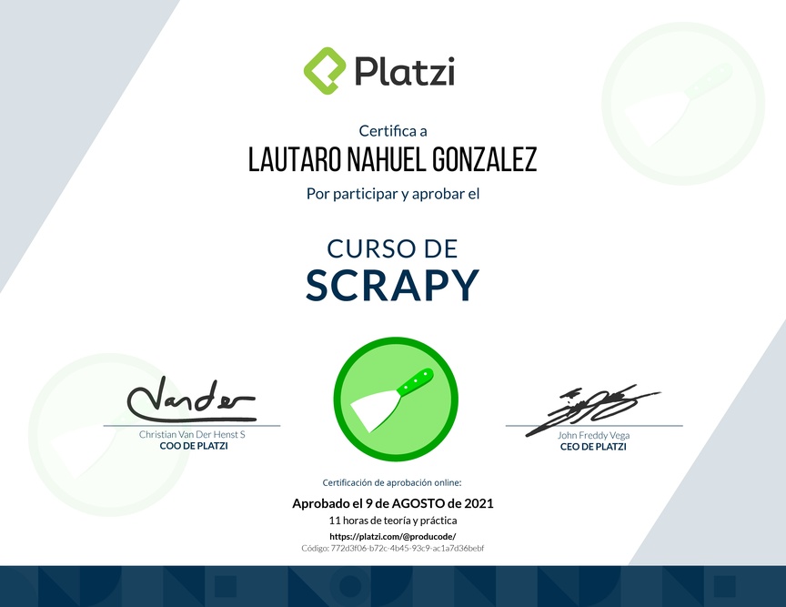 Diploma del Curso de Scrapy