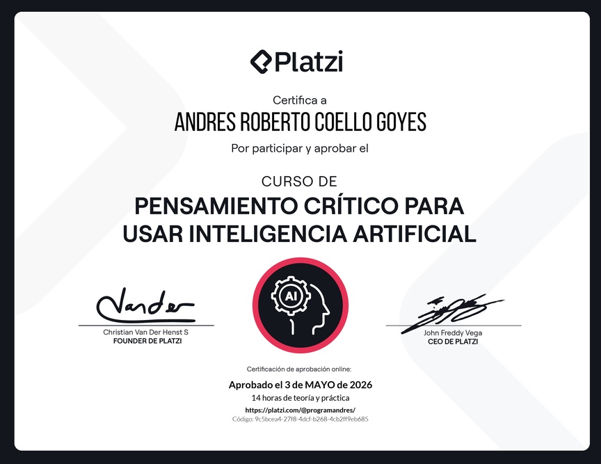 Diploma del Curso de Pensamiento Crítico para usar Inteligencia Artificial