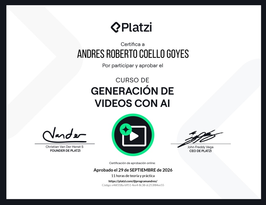 Diploma del Curso de Generación de Videos con IA