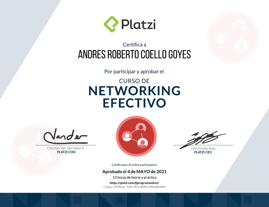Diploma del Curso de Networking Efectivo 2020