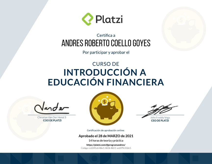 Diploma del Curso de Introducción a Educación Financiera