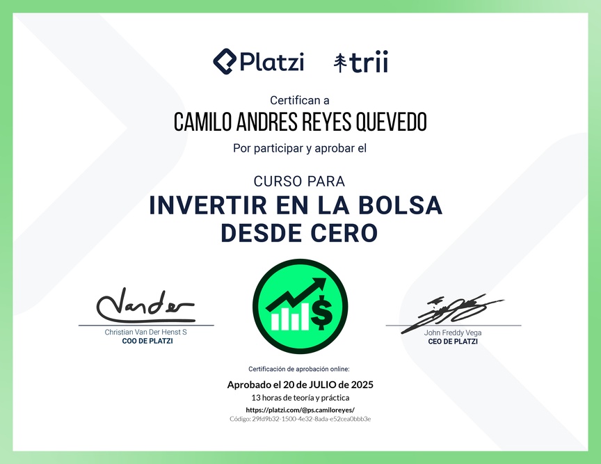 Diploma del Curso de Inversión en la Bolsa