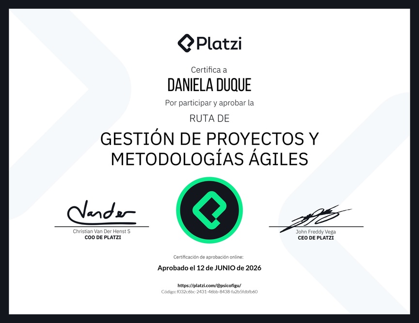 Diploma de la Ruta de Aprendizaje de Gestión de Proyectos y Metodologías Ágiles