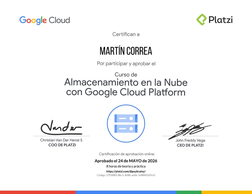 Diploma del Curso de Almacenamiento en la Nube con Google Cloud Platform