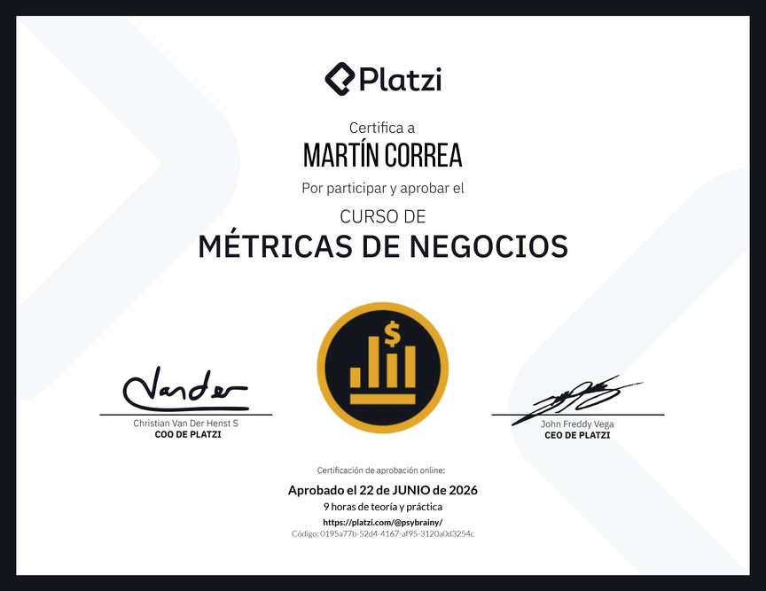 Diploma del Curso de Métricas Esenciales de Negocio