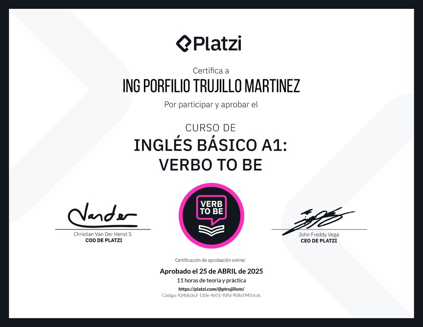 Diploma del Curso de Inglés Básico A1: Verbo To Be