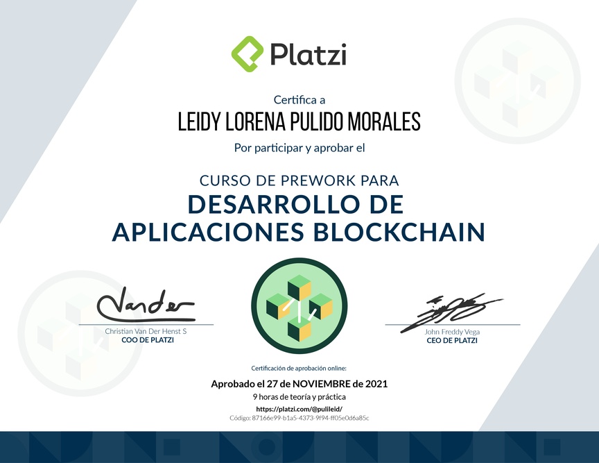 Diploma del Curso de Prework para Desarrollo de Aplicaciones Blockchain 2021