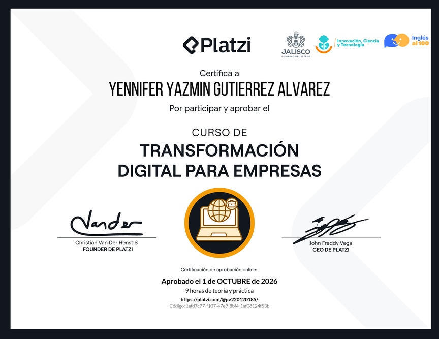 Diploma del Curso de Transformación Digital para Empresas